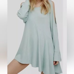 Free People Womens Clear‎ Skies Cold Shoulder Tunic Dress Size Small Mint Blue